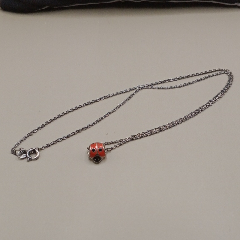 Elegant Silver 925 Necklace with Red Ladybug Charm